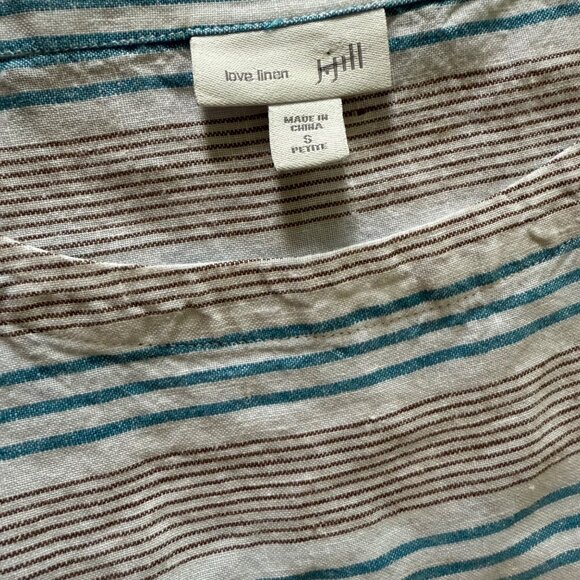 J. Jill Love Linen Striped Sleeveless Dress S Petite 100% Linen Blue & White - Picture 2 of 6